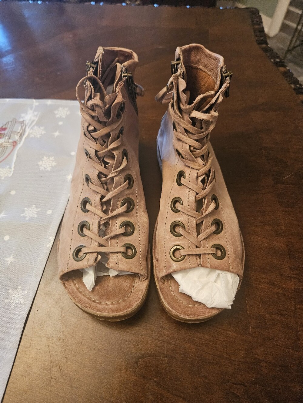 A. S. 98 Womens Taupe Lace-Up Open-Toe Ankle Boots SIZE 7/37